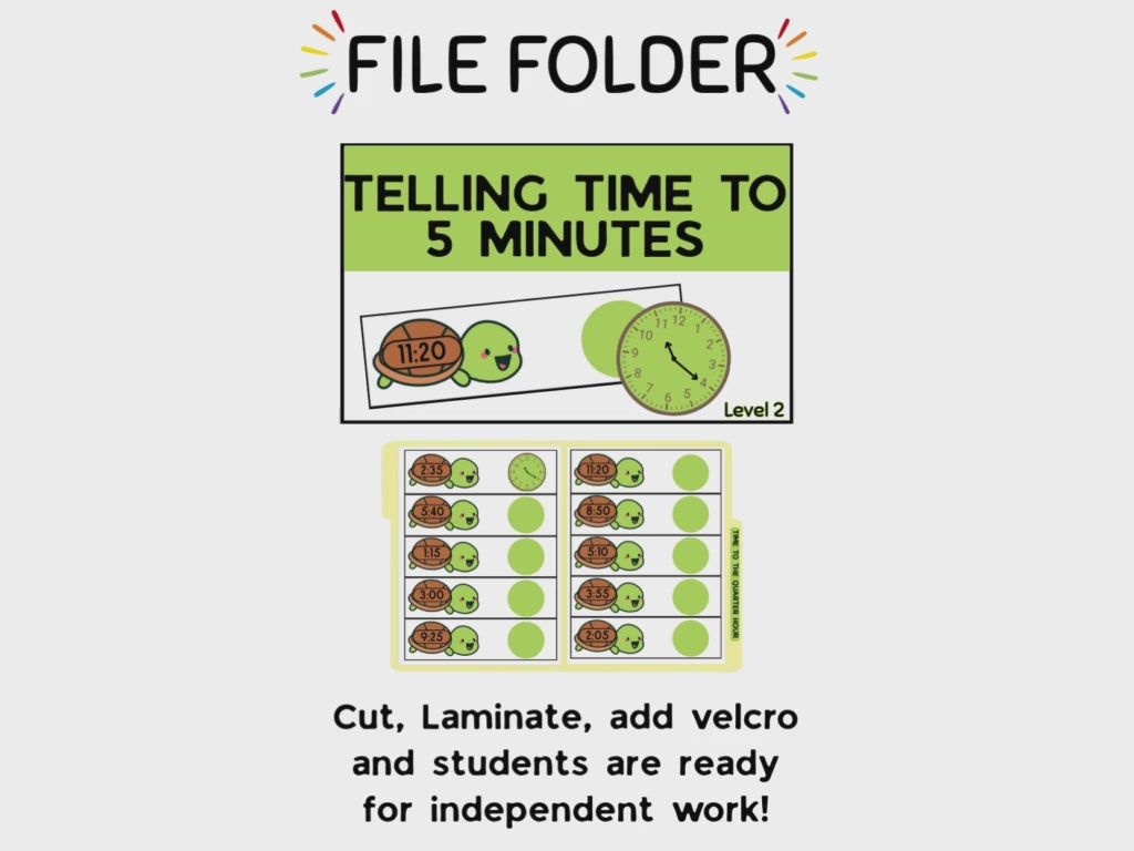 Telling Time to 5 Minutes File Folders- Click for preview